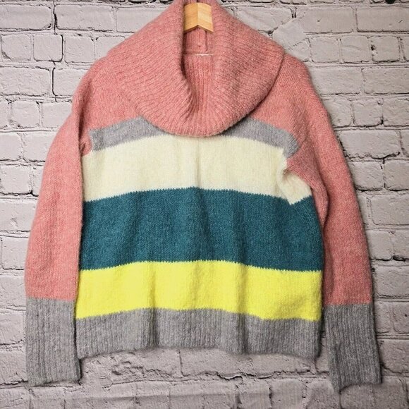 Lou & Grey For Loft Wool Alpaca Blend Soft Wide Stripe Cowl Neck Sweater Size S - Picture 3 of 12